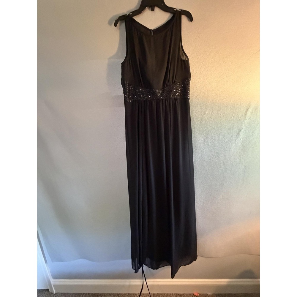 Chaps Dress Womens Black Sequin Empire Waist Chiffon Maxi Formal Gown